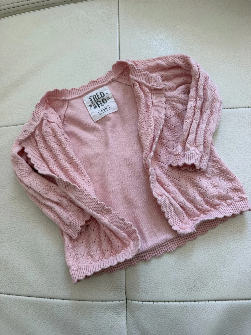Fred & Flo Pink Knit Hooded Cardigan | 6–9M | Soft Cotton | Like New
